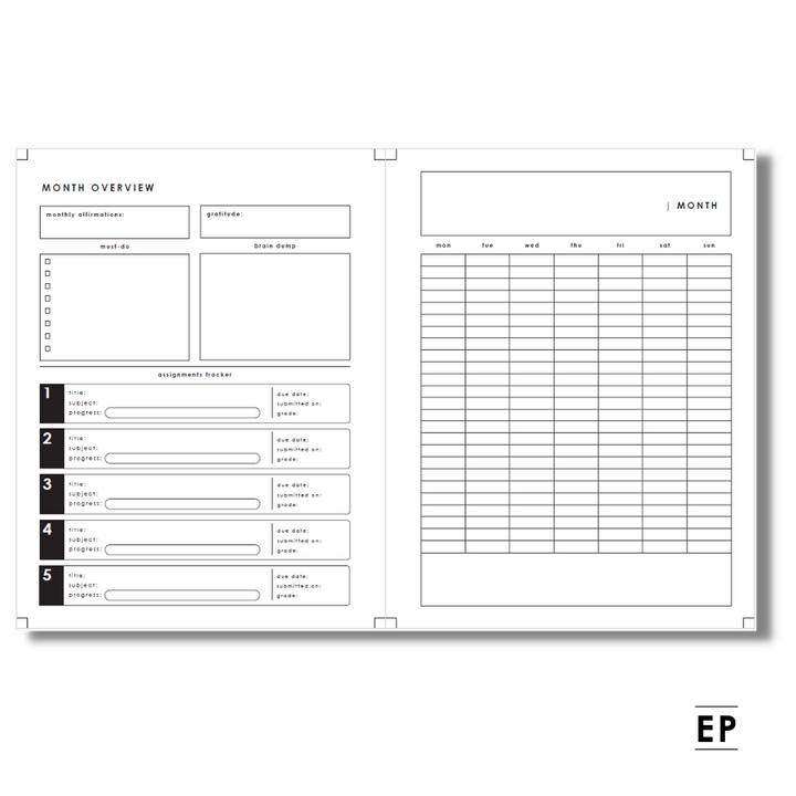 Month Planning Spread For Student Planner - Free Printable