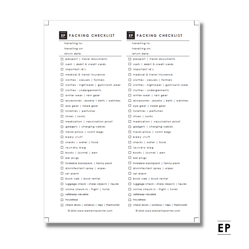 Packing Checklist Checklist - Free Printable